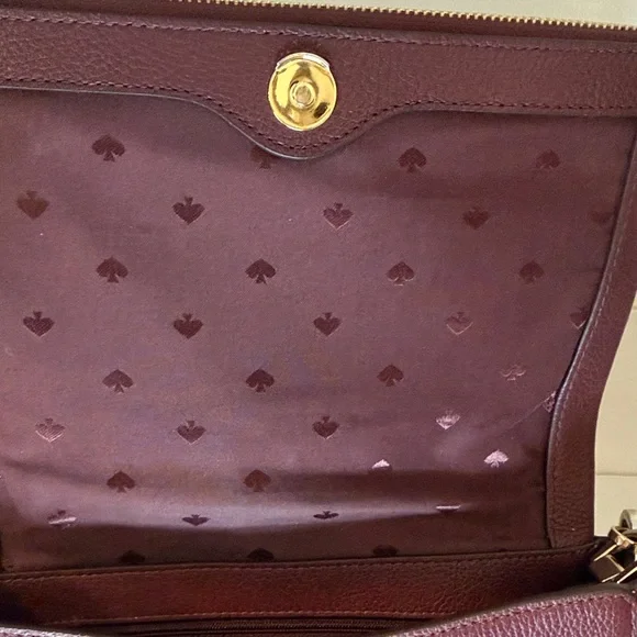 Kate Spade New York Burgundy Pebbled Leather Shoulder Bag Flap Purse - Picture 9 of 9